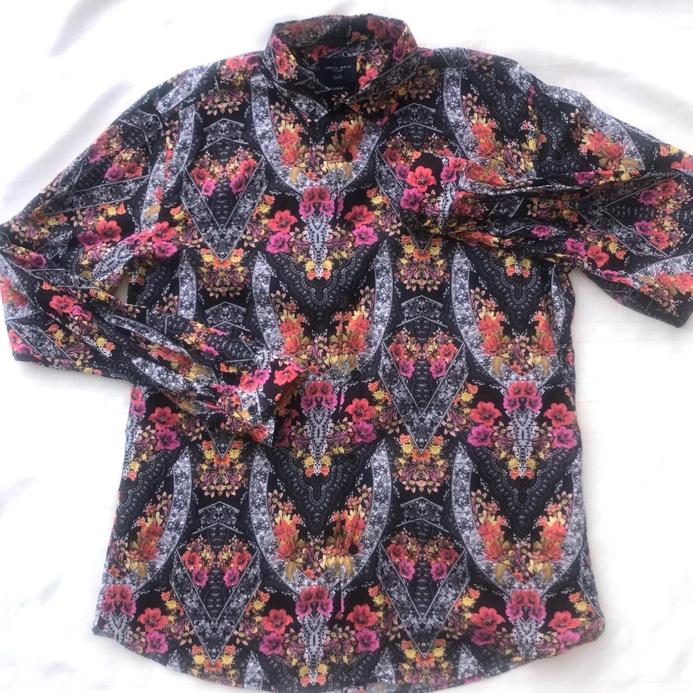 Grand Frank Stockholm shirt bright floral print long sleeve button down XL slim